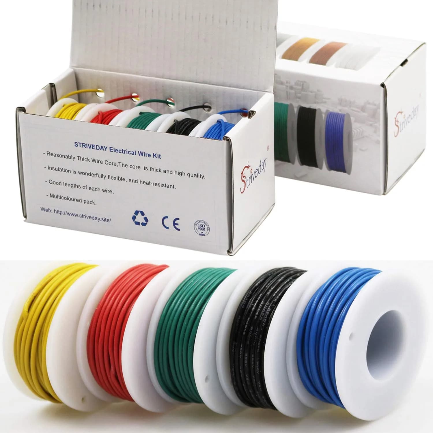 striveday FEP Teflon High Temperature Wire 28AWG (0.32mm) — 300V, 200°C Rated, 5 Colors, 10m Each | Internal Electronic Connections — 30AWG