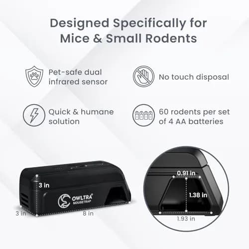 OWLTRA Indoor Electric Mouse Trap | Humane Rodent Zapper with Pet Safe Trigger, Black, Small thumbnail 2