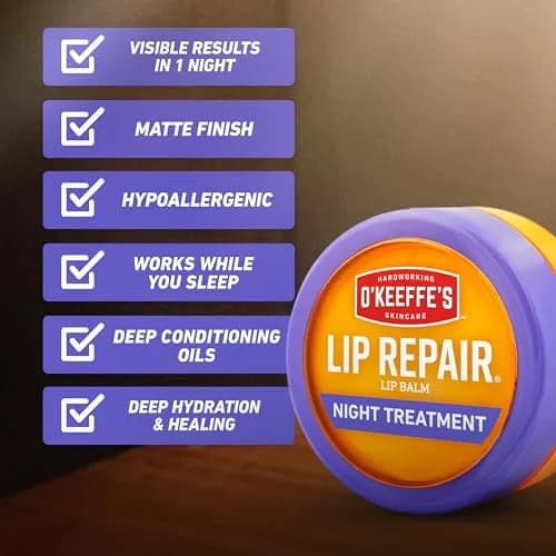 O'Keeffe's Lip Repair Night Treatment Balm 0.25 oz (7.1g) Jar, 2-Pack | Overnight Relief for Severely Dry, Cracked Lips thumbnail 5