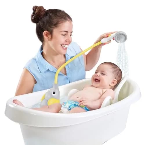 Yookidoo Elephant Baby Bath Shower Head with Water Pump & Trunk Spout Sprayer, Yellow | One-Handed Flow Control for Newborns thumbnail 4