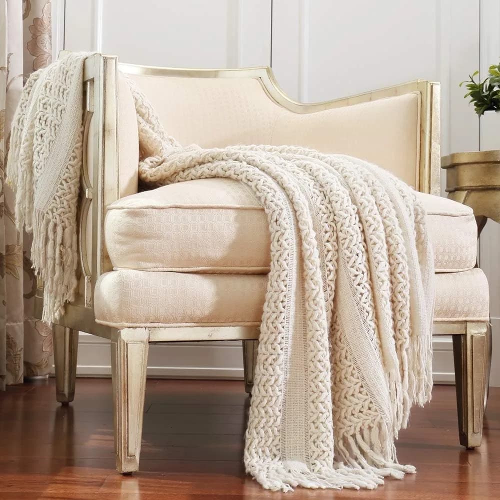 CREVENT Farmhouse Knitted Throw Blanket 127cm x 152cm (50"x60") | Cozy Acrylic for Travel & Home Decor - main product image
