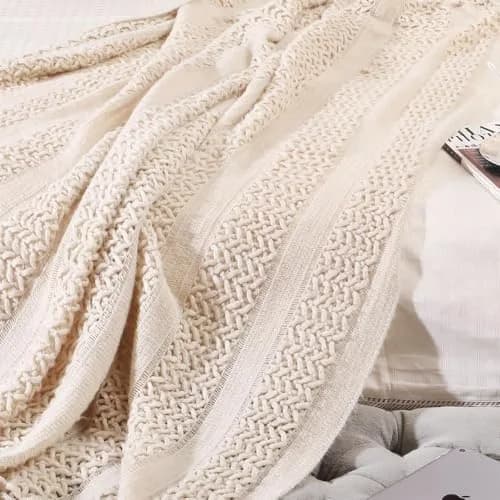 CREVENT Farmhouse Knitted Throw Blanket 127cm x 152cm (50"x60") | Cozy Acrylic for Travel & Home Decor thumbnail 5