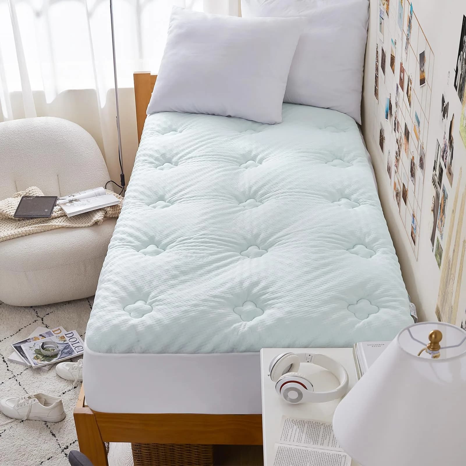 Hansleep Queen Mattress Topper 135cm x 190cm (53" x 75") | Gel Memory Foam & Bamboo Viscose for Back Pain Relief — White / Twin / 1.5 Inch