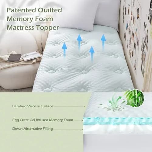 Hansleep Twin Memory Foam Mattress Topper with Gel-Infused Pillow Top Pad 99cm x 190.5cm (39" x 75") | Breathable & Supportive for Back Pain Relief thumbnail 2