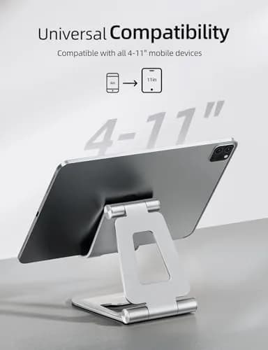 Nulaxy Dual Adjustable Foldable iPad Stand, Full Aluminum, Silver | Universal Compatibility & Sturdy Aluminum Design thumbnail 3