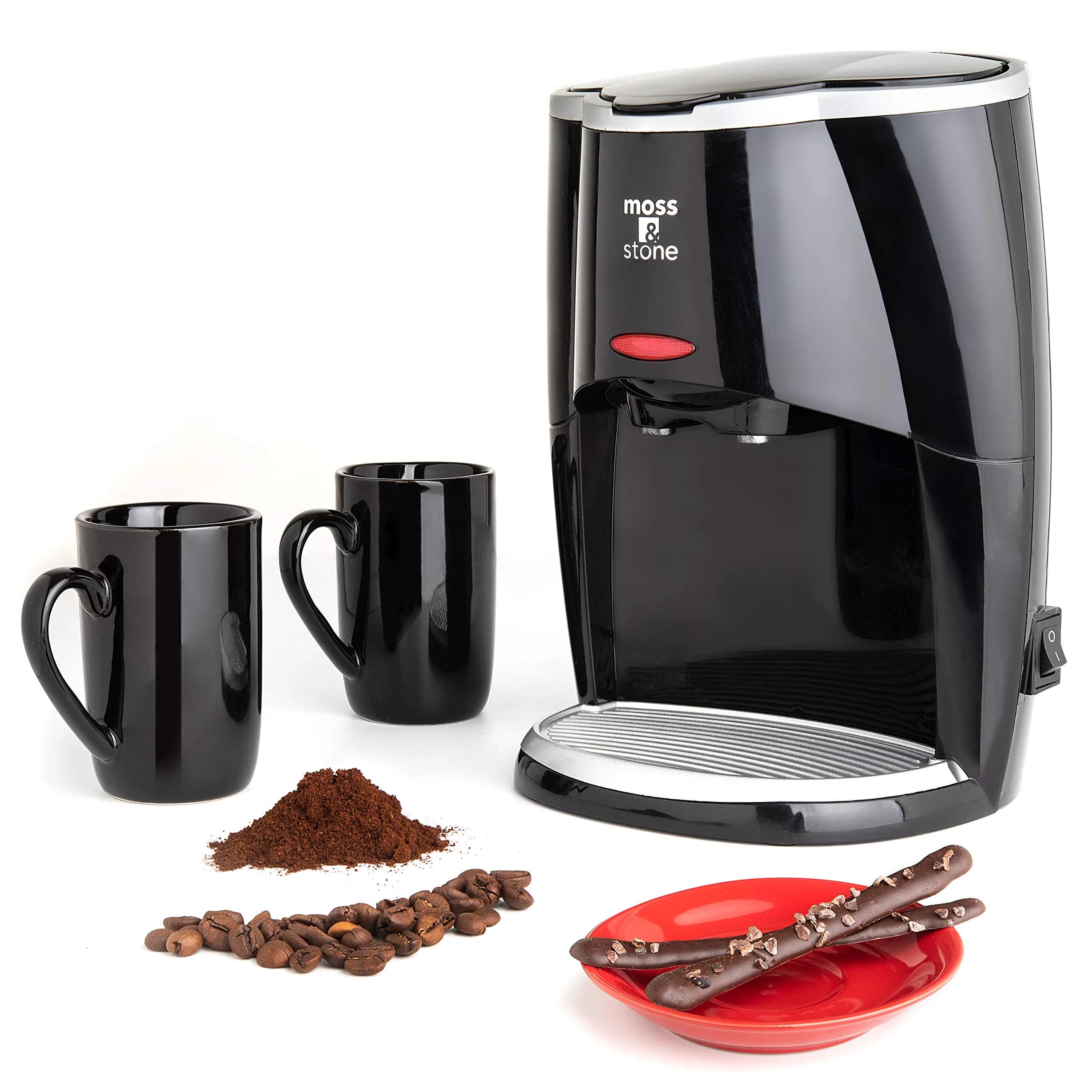Moss & Stone Mini Drip Coffee Maker with 2 Mugs, 5oz Capacity | Compact Single Serve Brewer - main product image