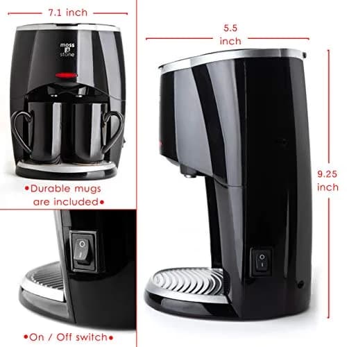 Moss & Stone Mini Drip Coffee Maker with 2 Mugs, 5oz Capacity | Compact Single Serve Brewer thumbnail 2