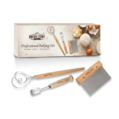 Bread Story Danish Dough Whisk Set with Wooden Scraper & Lame Tool | 3-Piece Artisan Baking Kit thumbnail 1