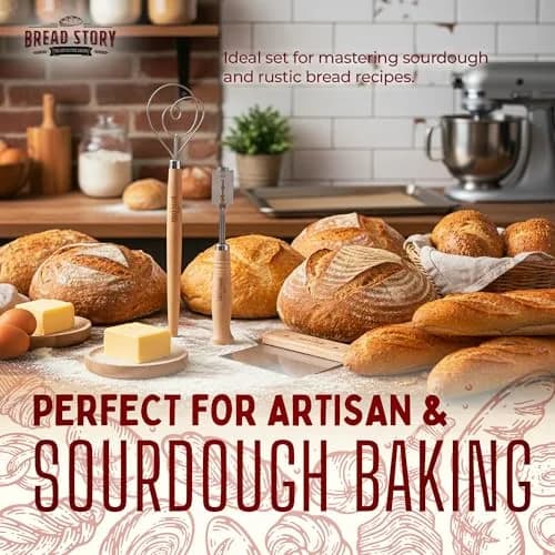 Bread Story Danish Dough Whisk Set with Wooden Scraper & Lame Tool | 3-Piece Artisan Baking Kit thumbnail 4