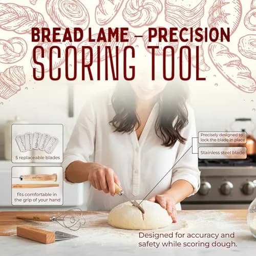 Bread Story Danish Dough Whisk Set with Wooden Scraper & Lame Tool | 3-Piece Artisan Baking Kit thumbnail 5
