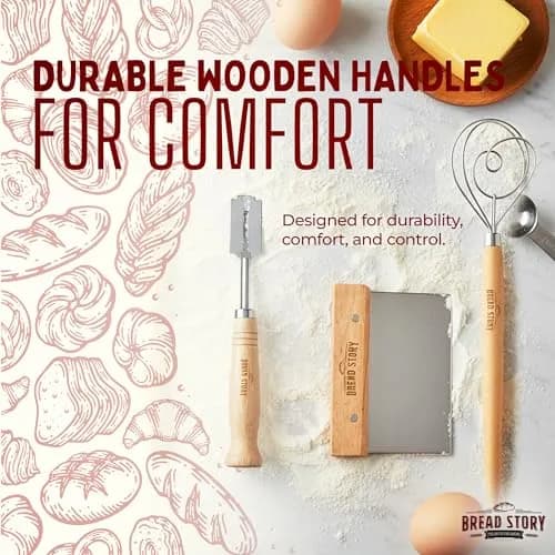 Bread Story Danish Dough Whisk Set with Wooden Scraper & Lame Tool | 3-Piece Artisan Baking Kit thumbnail 7
