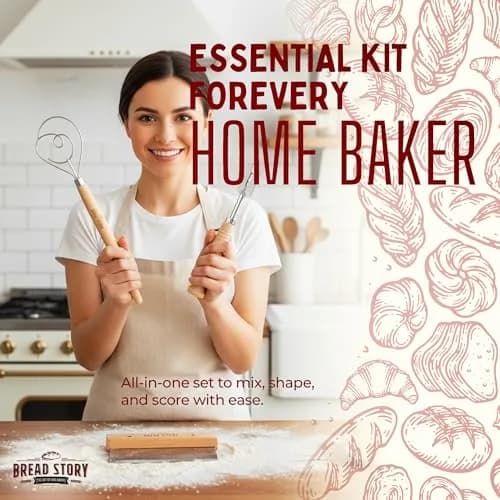 Bread Story Danish Dough Whisk Set with Wooden Scraper & Lame Tool | 3-Piece Artisan Baking Kit thumbnail 8