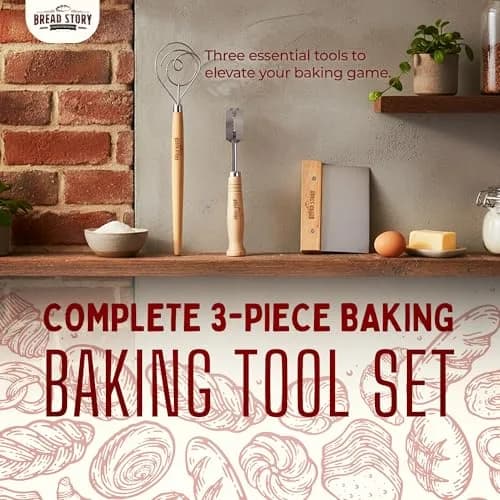 Bread Story Danish Dough Whisk Set with Wooden Scraper & Lame Tool | 3-Piece Artisan Baking Kit thumbnail 2