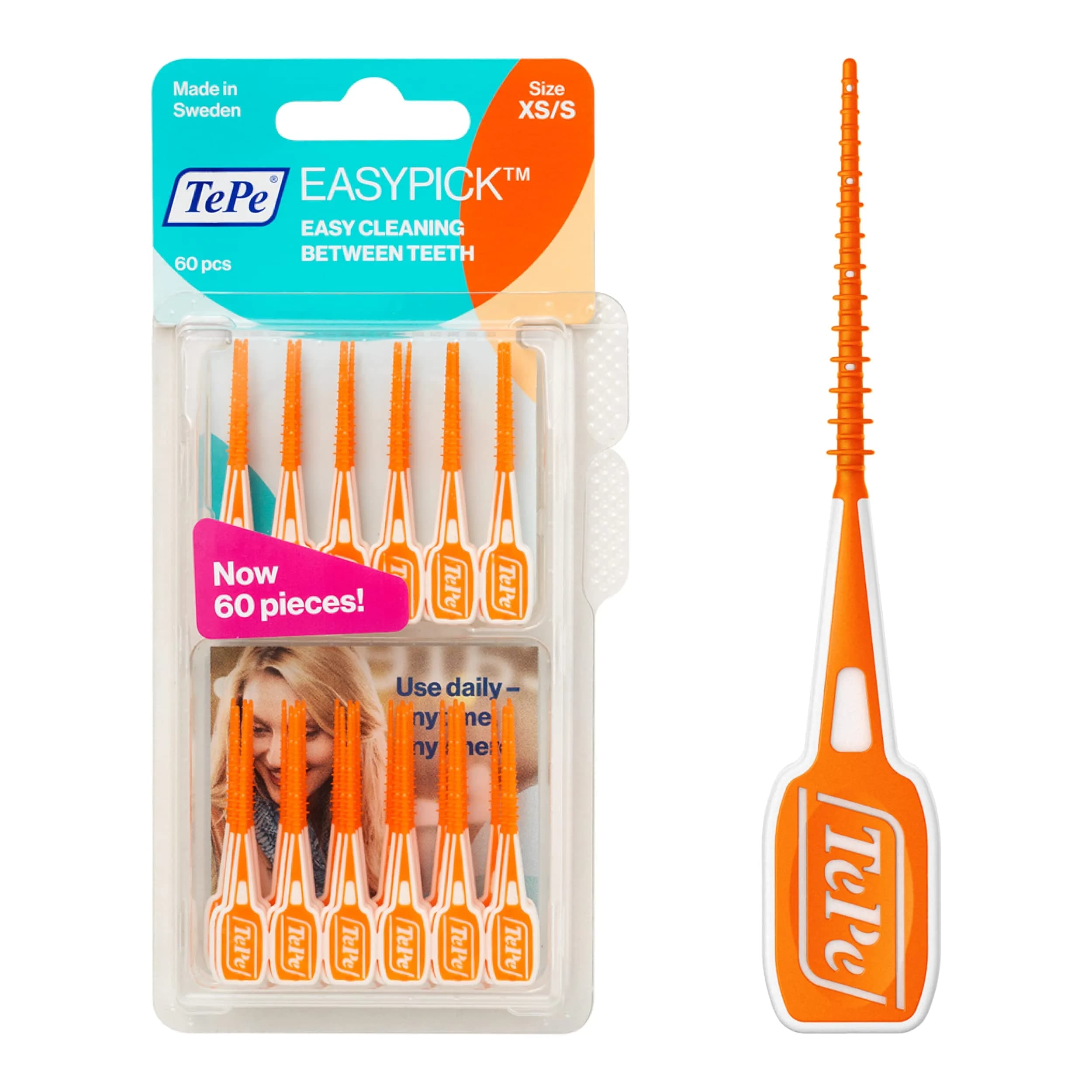 TePe Easypick Dental Picks XS/S Orange 60 Count (1.4 x 7.9 x 15.2 cm) | Patented Oral Hygiene Tool - main product image