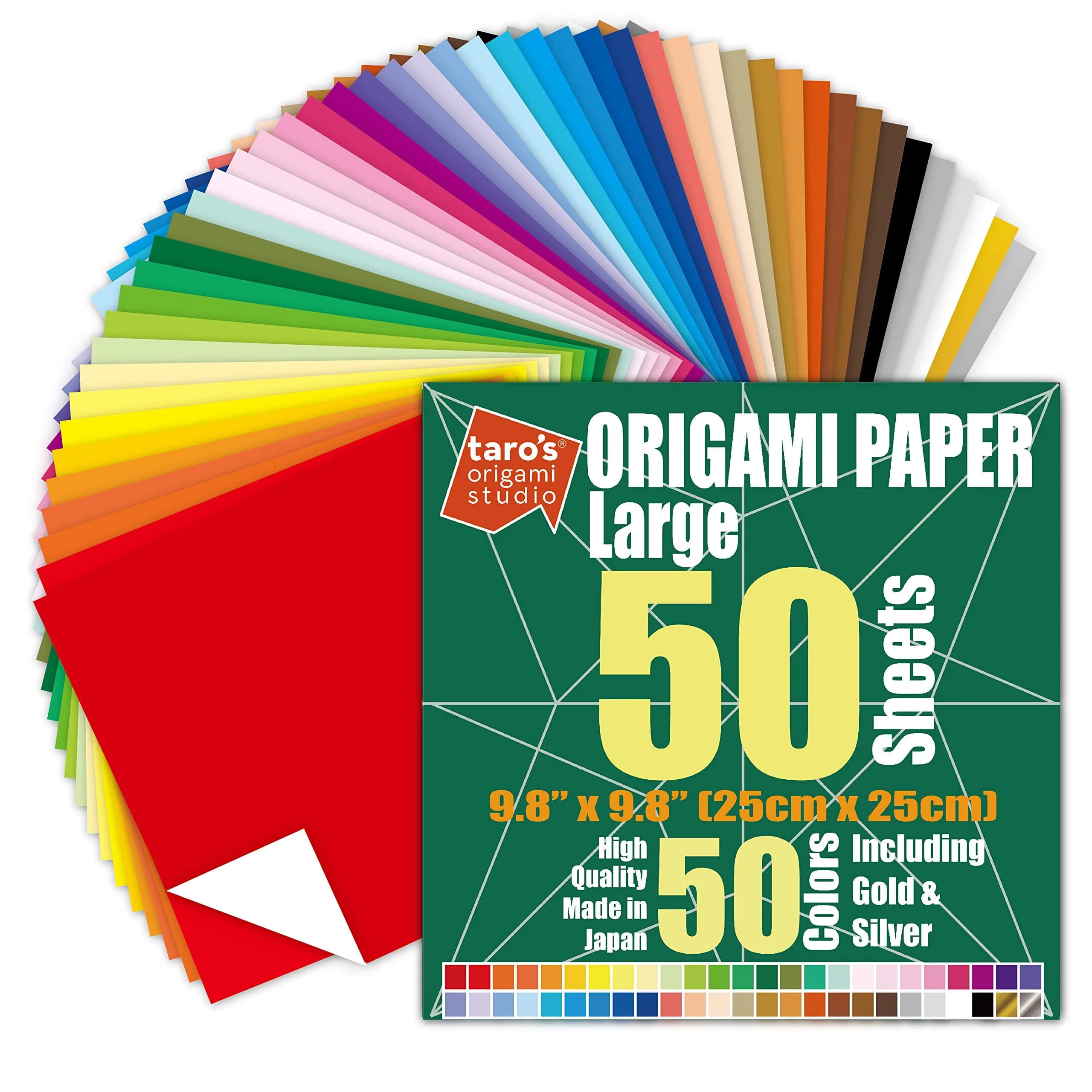 Taro's Origami Studio Large 10 Inch Square Origami Paper 50 Sheets (25cm) | Made in Japan - main product image