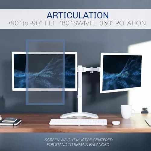 VIVO Dual LCD Monitor Free-Standing Desk Stand | Supports 13-27" Monitors, Up to 22 lbs, Adjustable Articulation, Extra Large Base thumbnail 4