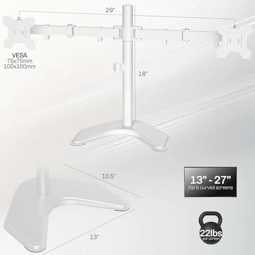 VIVO Dual LCD Monitor Free-Standing Desk Stand | Supports 13-27" Monitors, Up to 22 lbs, Adjustable Articulation, Extra Large Base thumbnail 3