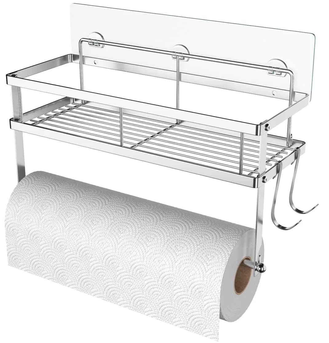 ESOW Paper Towel Holder Wall Mount with Shelf Brushed Nickel | Rust-Proof, Easy Install, Space Saver - main product image