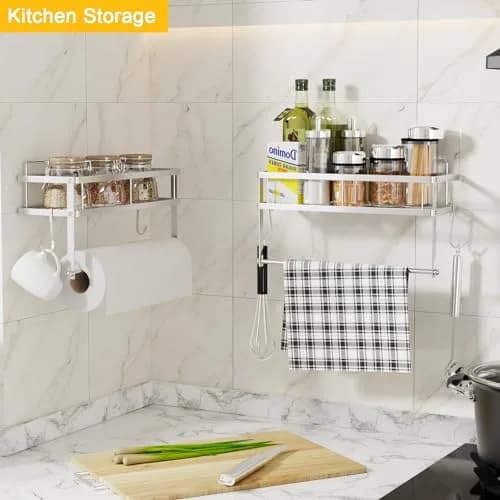 ESOW Paper Towel Holder Wall Mount with Shelf Brushed Nickel | Rust-Proof, Easy Install, Space Saver thumbnail 2