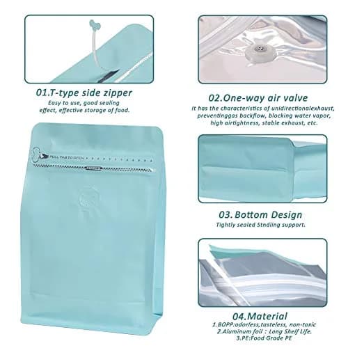 REMTAP Blue 8oz (227g) Coffee Bags with Valve | 50-Piece Airtight & Reusable Storage Pouches thumbnail 3