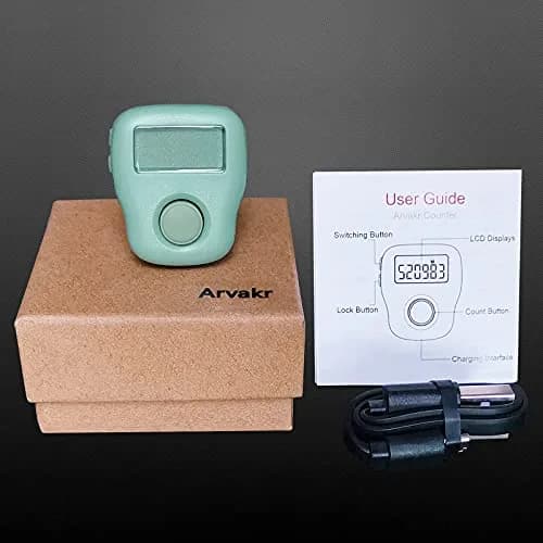 Arvakr Rechargeable Silent Finger Counter with LED | 6 Channels, 999999 Count Range, White thumbnail 6