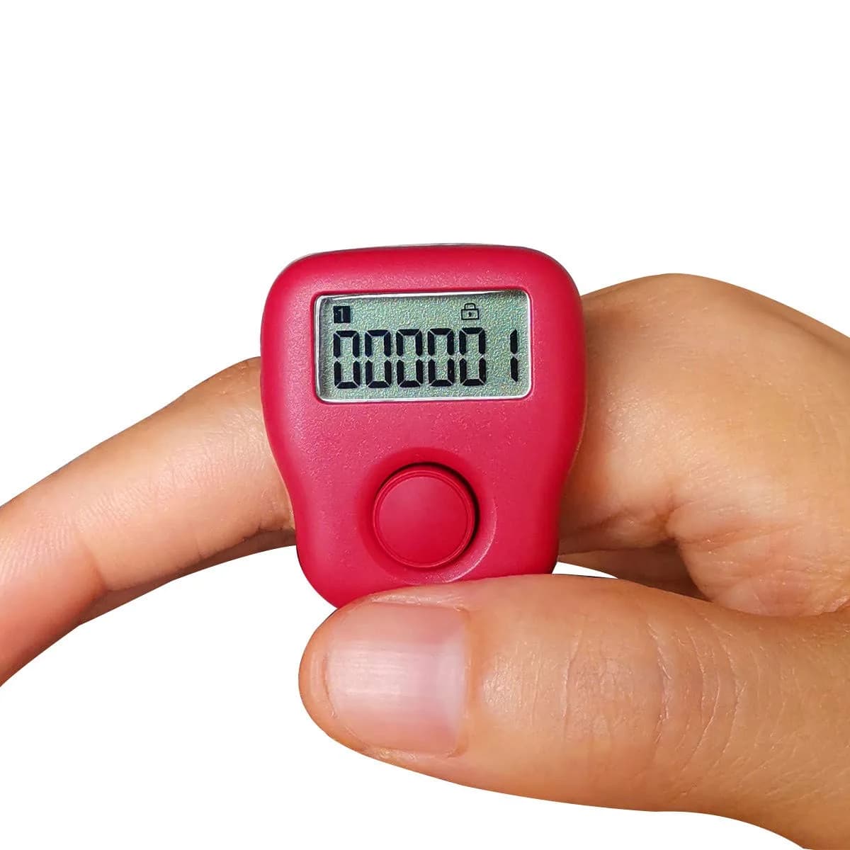 Arvakr Rechargeable Silent Finger Counter Pink | 6-Channel Digital Tally with LED for Prayer, Knitting, Sports — Red