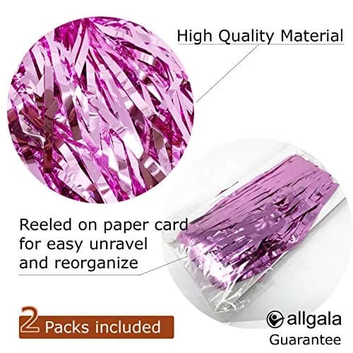 allgala Pink Tinsel Table Skirt 2-Pack 108x29 Inch (274x74 cm) | Metallic Foil Fringe for Parties thumbnail 2