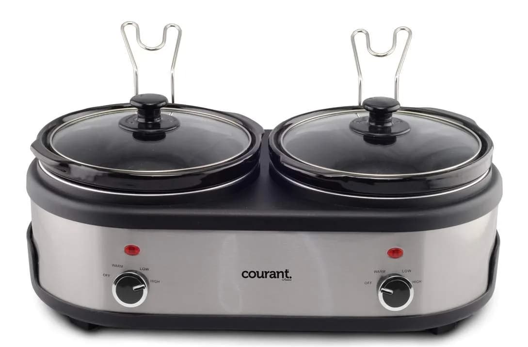Courant Double Slow Cooker 2.5 Quart | Individual Pots with Easy Cooking & Dishwasher Safe Stoneware