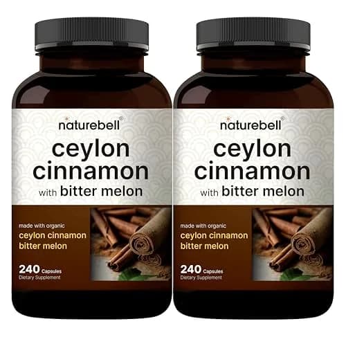 NatureBell 2 Pack Ceylon Cinnamon with Bitter Melon | Organic Sri Lanka & India Blend, 240 Capsules thumbnail 1