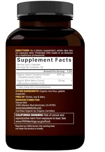NatureBell 2 Pack Ceylon Cinnamon with Bitter Melon | Organic Sri Lanka & India Blend, 240 Capsules thumbnail 7