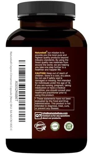 NatureBell 2 Pack Ceylon Cinnamon with Bitter Melon | Organic Sri Lanka & India Blend, 240 Capsules thumbnail 8