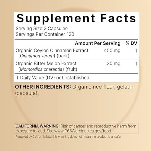NatureBell 2 Pack Ceylon Cinnamon with Bitter Melon | Organic Sri Lanka & India Blend, 240 Capsules thumbnail 2