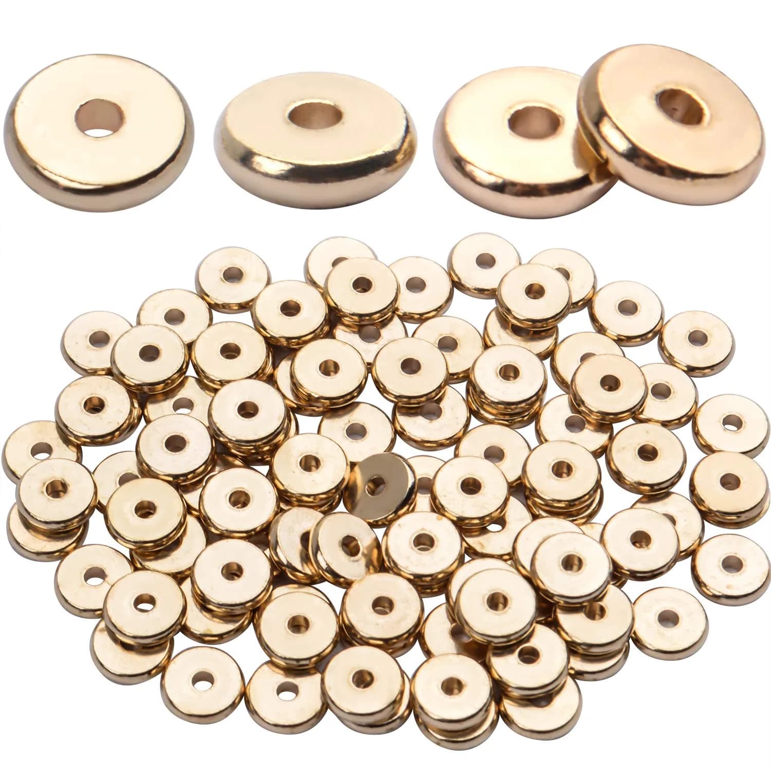 BronaGrand 8mm Flat Round Rondelle Spacer Beads Disc Spacers 200pcs (6.6g) | Silver Metal Alloy for DIY Jewelry — Antique Gold