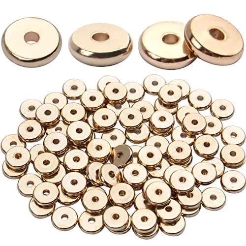 BronaGrand 8mm Flat Round Rondelle Spacer Beads Disc Spacers for DIY Bracelet Necklace Crafts, Gold (100pcs) thumbnail 1