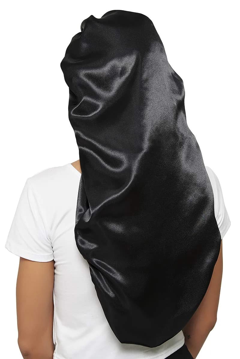 Wbfwbb Extra Long Satin Braid Bonnet for Sleeping | Adjustable Drawstring Hair Wrap for Braids, Curly, Long Hair — Black