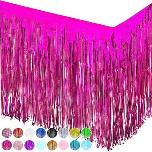 allgala Fuchsia Tinsel Table Skirt 2-Pack 216 Inch (549 cm) Length | Metallic Foil Fringe for Parties thumbnail 1