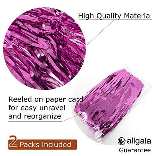 allgala Fuchsia Tinsel Table Skirt 2-Pack 216 Inch (549 cm) Length | Metallic Foil Fringe for Parties thumbnail 2
