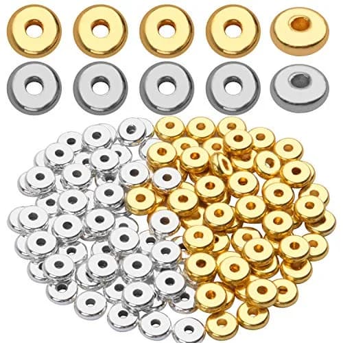 BronaGrand 200pcs 8mm Flat Round Rondelle Spacer Beads Disc Spacers | Gold & Silver thumbnail 1