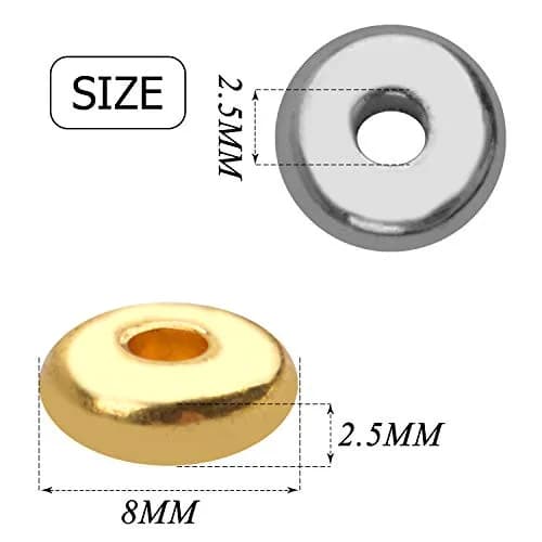 BronaGrand 200pcs 8mm Flat Round Rondelle Spacer Beads Disc Spacers | Gold & Silver thumbnail 3