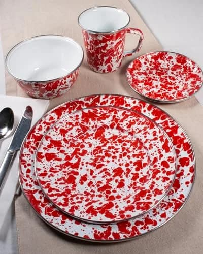Golden Rabbit Enamelware Soup Bowls with Lids 14oz | Vibrant Red Swirl, Set of 4 thumbnail 4