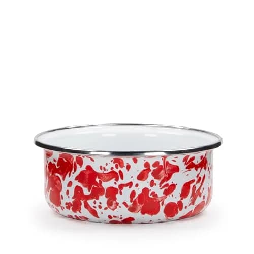 Golden Rabbit Enamelware Soup Bowls with Lids 14oz | Vibrant Red Swirl, Set of 4 thumbnail 2