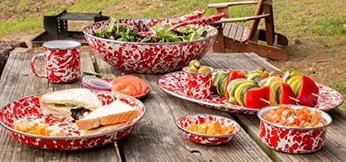 Golden Rabbit Enamelware Soup Bowls with Lids 14oz | Vibrant Red Swirl, Set of 4 thumbnail 3