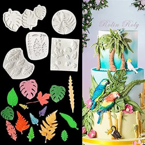 Rolin Roly 5Pcs Leaf Fern Fondant Cake Molds Silicone Mold Reusable Flexible Baking Tool thumbnail 1