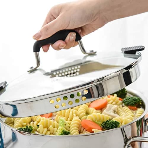 Rorence 6 Quart (5.7L) Stainless Steel Stock Pot with Lid | Induction Compatible Pasta Pot for Boiling & Straining thumbnail 7