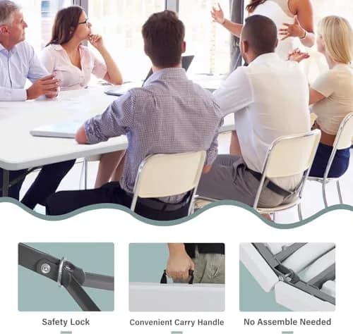 ZENY 6ft Folding Table | Heavy Duty Portable Picnic & Indoor Outdoor Table in White thumbnail 5
