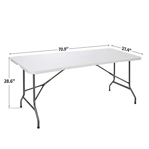 ZENY 6ft Folding Table | Heavy Duty Portable Picnic & Indoor Outdoor Table in White thumbnail 6