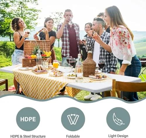 ZENY 6ft Folding Table | Heavy Duty Portable Picnic & Indoor Outdoor Table in White thumbnail 3