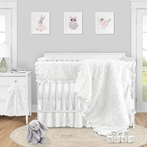 Sweet Jojo Designs White Floral Rose Crib Bed Skirt 38cm (15in) Drop | Elegant Princess Boho Shabby Chic Nursery Decor thumbnail 2