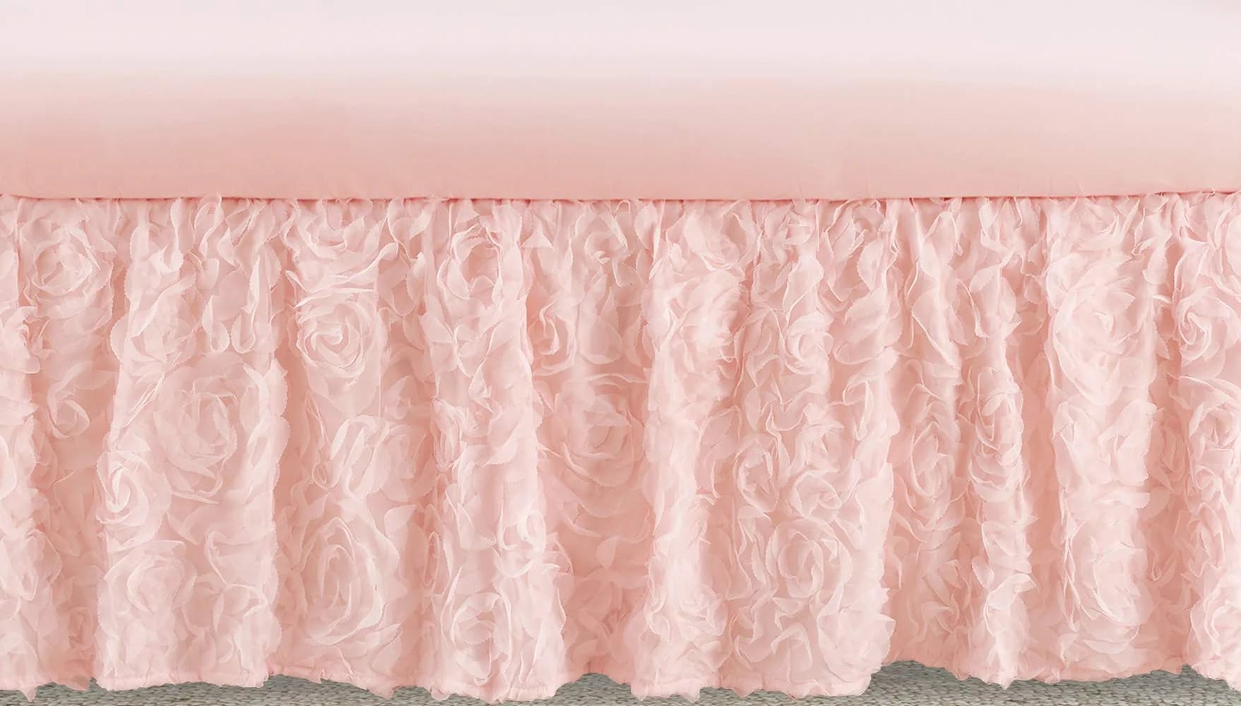 Sweet Jojo Designs Pink Floral Rose Crib Bed Skirt Dust Ruffle 38cm (15in) Drop | Shabby Chic Baby Nursery Decor - main product image