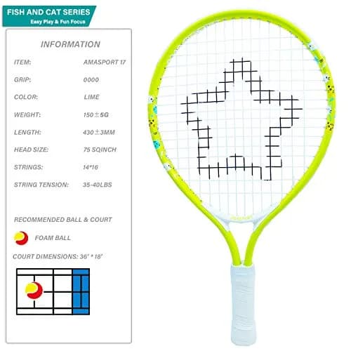 AMA SPORT 17" Junior Tennis Racket with Bag | Lightweight Aluminum Frame for Toddlers thumbnail 2